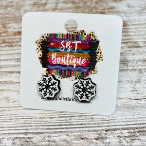 Snowflake Wooden Etched Stud Earrings